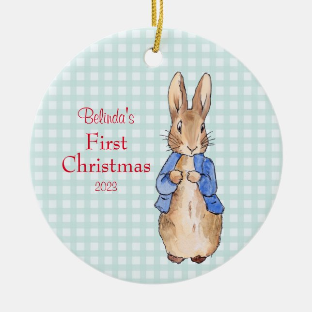 Peter Rabbit Personalize Första jul Julgransprydnad Keramik (Framsidan)