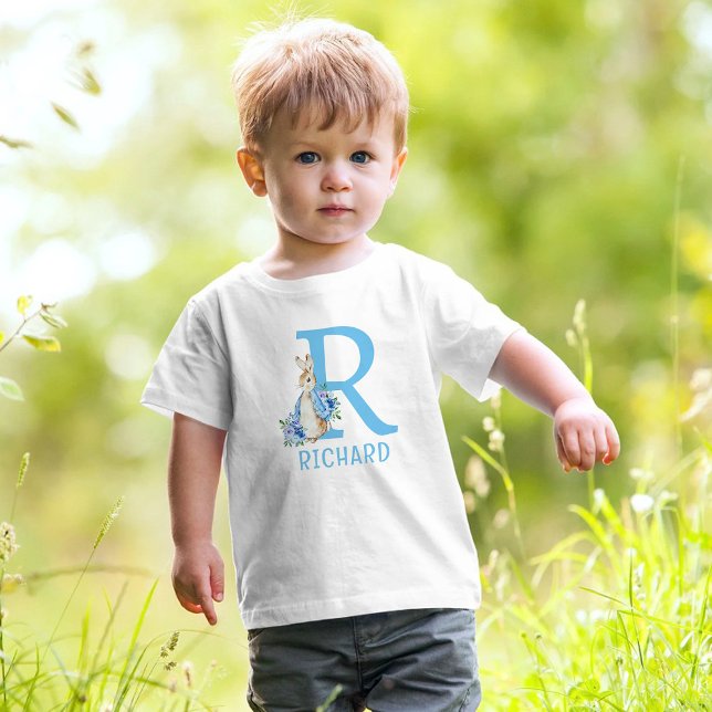 Peter Rabbit Pojke Monogram Namn Baby T-Shirt (Skapare uppladdad)