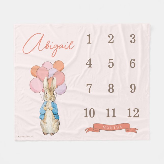 Peter Rabbit | Rosa Flicka 12 månaders milstolpe Fleecefilt (Framsidan (Horisontell))