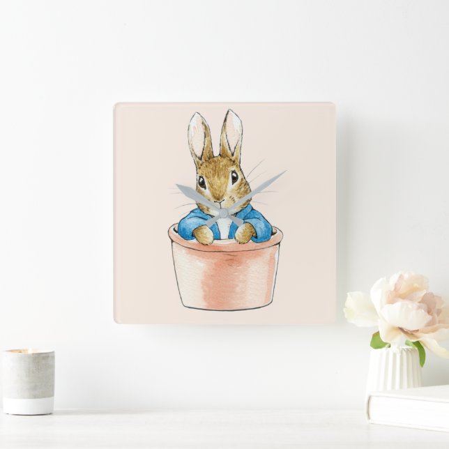 Peter Rabbit Sitta i Plant Pot Fyrkantig Klocka (Hem)