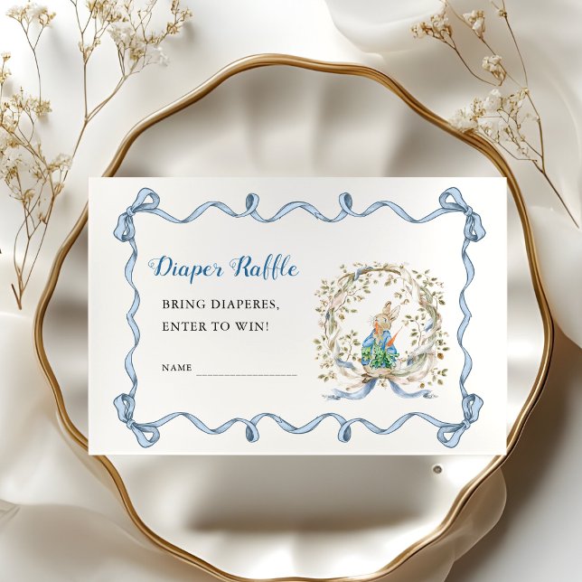 Peter Rabbit Watercolor Diaper Raffle Blue Wreath Tilläggskort (Skapare uppladdad)