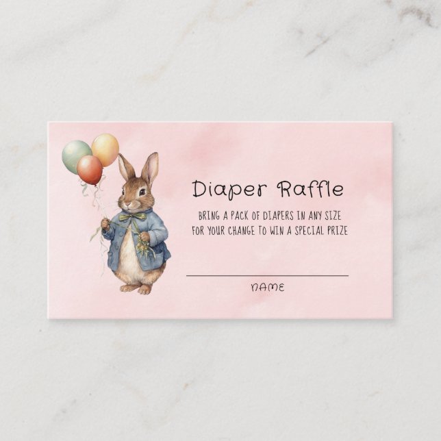 Peter Rabbit Watercolor Flicka Diaper Raffle Visitkort (Framsida)