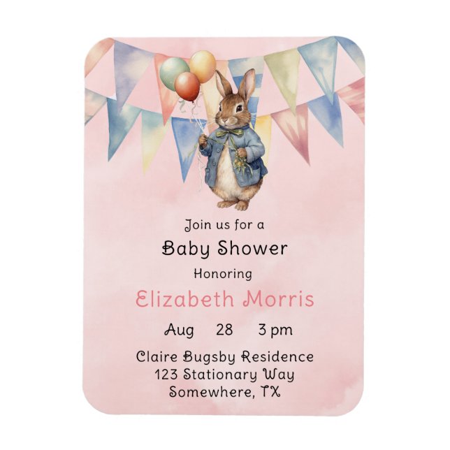 Peter Rabbit Watercolor Flicka Shower Inbjudan Magnet (Vertikal)