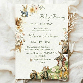 Peter Rabbit watercolor flower animal baby shower Inbjudningar