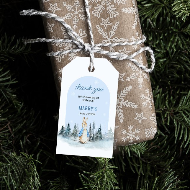 Peter Rabbit Winter Arch Baby Shower Tack Presentetikett (Skapare uppladdad)