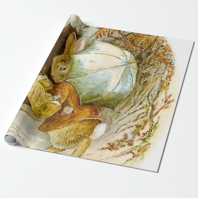 "Peter Rabbit with Winter Umbrella" av Beatrix Pot Presentpapper (Utrullad)