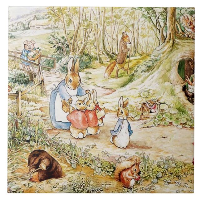 Peter Rabbits grannskap av Beatrix Potter Kakelplatta (Framsidan)