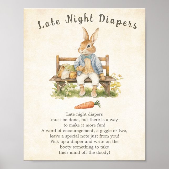 Peter the Rabbit Baby Shower Late Night Diaper Poster (Framsidan)