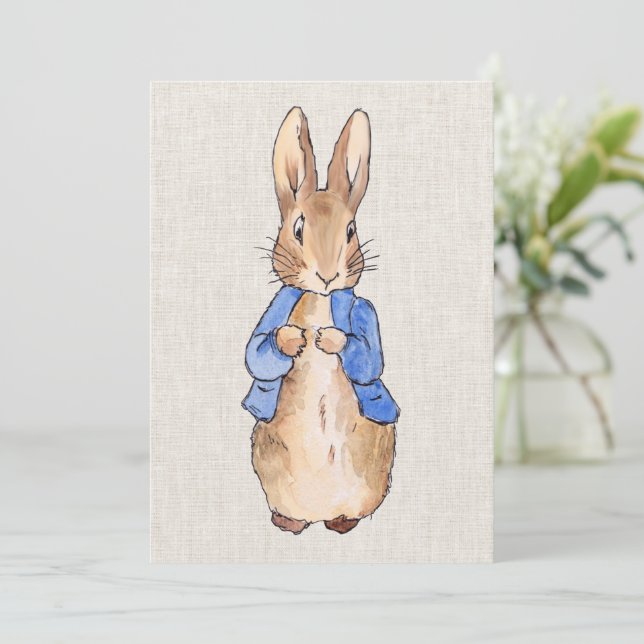 Peter the Rabbit Beige Linen Background Call Inbjudningar (Stående Fram)