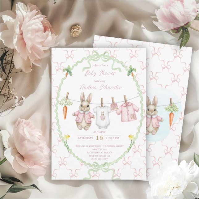 Peter the Rabbit Girl Clothesline Baby Shower  Inbjudningar (Skapare uppladdad)