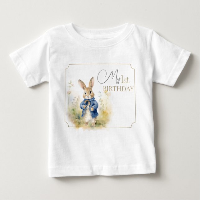 Peter The Rabbit Watercolor Födelsedag  T Shirt (Framsida)