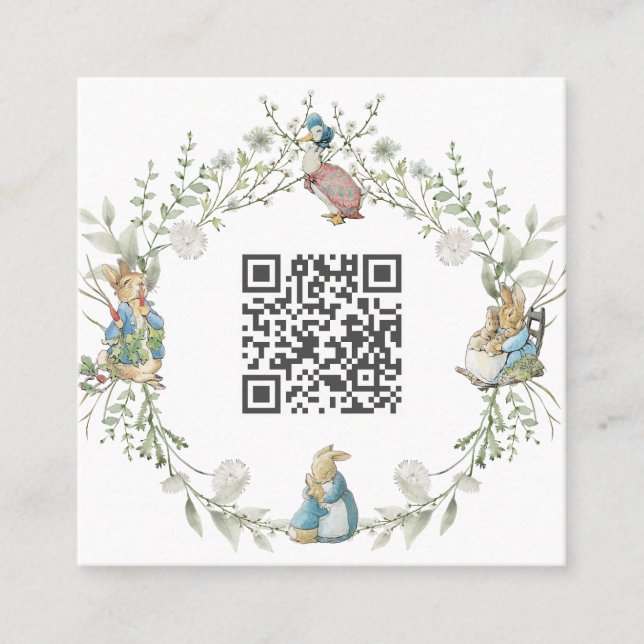 Peter the Rabbit Wildflower QR Code Fyrkantigt Visitkort (Framsida)