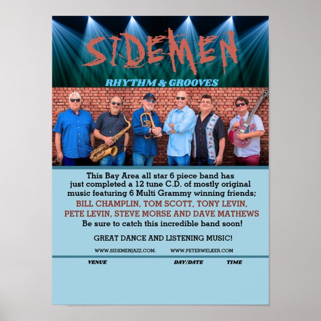 Peter Welker "Sidemen" Band Music Poster (Framsidan)
