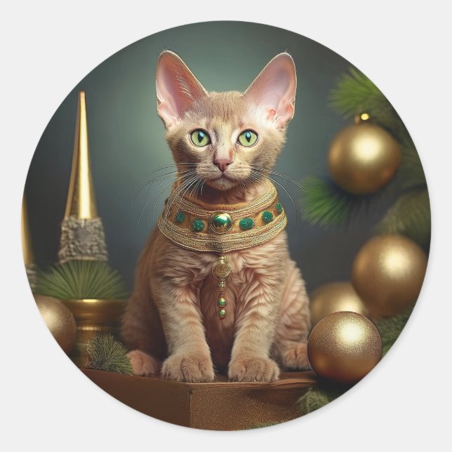 Peterbald Kitten i julklapp Runt Klistermärke (Framsida)