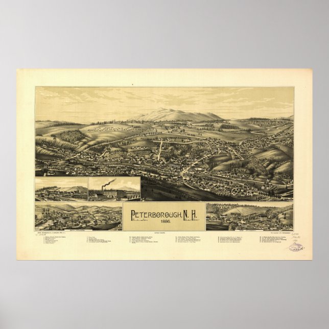 Peterborough New Hampshire 1886 Antique Panorama Poster (Framsidan)