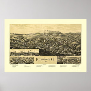 Peterborough, NH Panoramic Karta - 1886 Poster