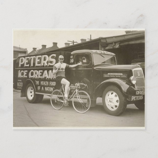 Peter's Ice Cream Reo-lastbil, 1936 Vykort (Framsida)