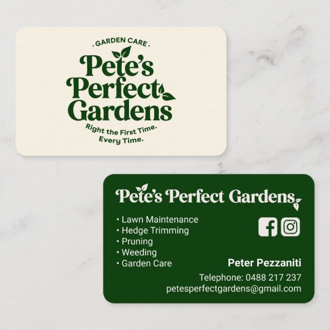 Pete's Perfekta Trädgårdar - Visitenkort Visitkort (Fram/baksida)