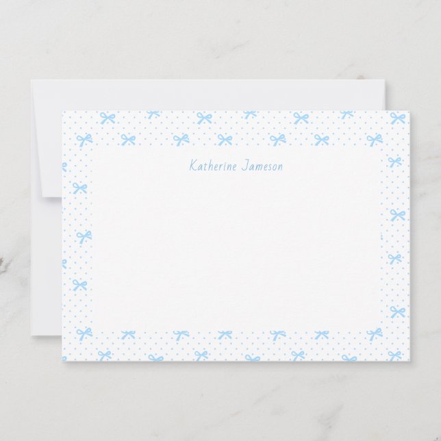 Petit Blue Whimsical Bows Monogram Notecard Tack Kort (Framsida)