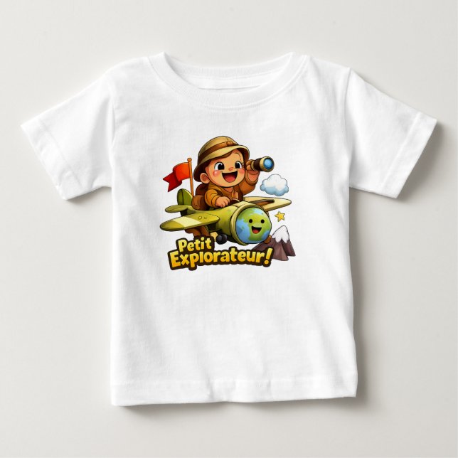 Petit Explorateur Söt Baby Äventyr Illustration T Shirt (Framsida)