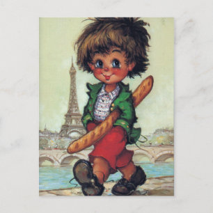 Petit Poulbot avec baguette à Paris Vykort