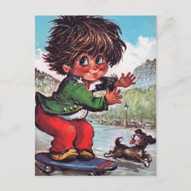 Petit Poulbot-skridskiffer Vykort (Framsida)