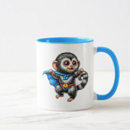 Petit singe super-héros tout mignon. mugg