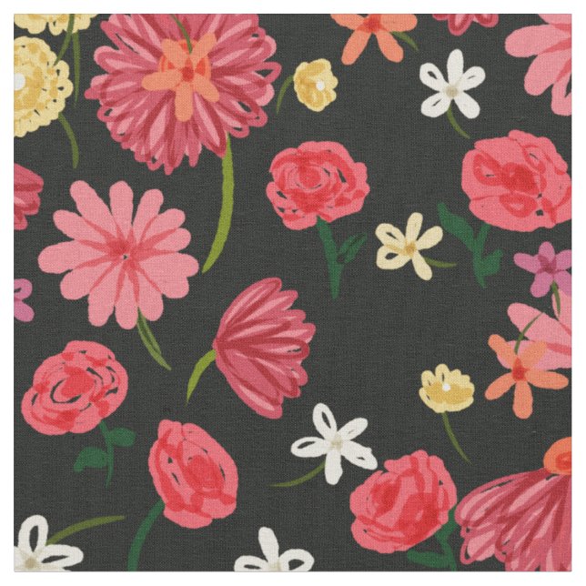 Petite Blommigt in Rosa and Peach Färg Tyg (Närbild)