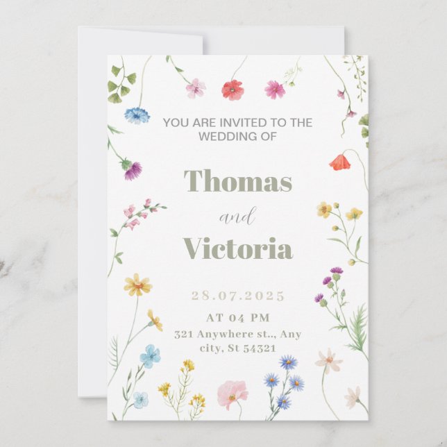 Petite Blommigt Watercolor bröllopsinbjudan Inbjudningar (Framsida)