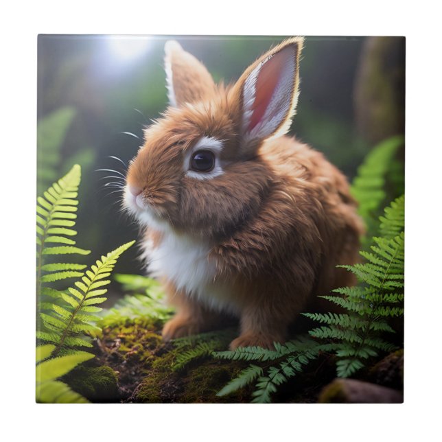 "Petite Charm: The Brown and White Dwarf Bunny" Kakelplatta (Framsidan)