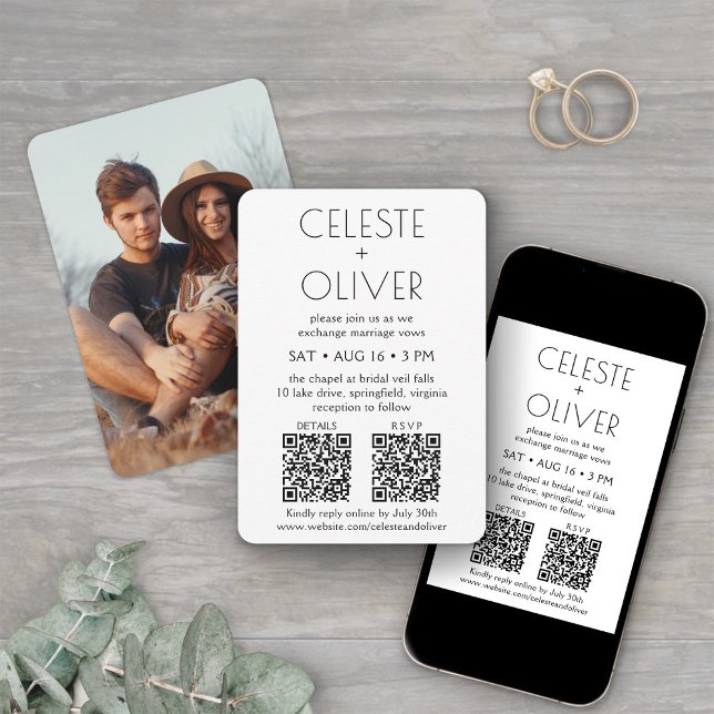 Petite Chic Deco All-in-One QR Codes Photo Bröllop Inbjudningar (Skapare uppladdad)