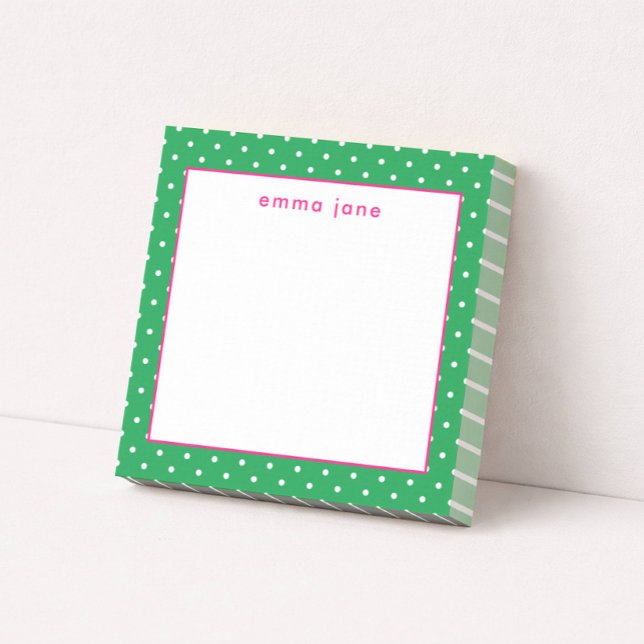 Petite Dots Pink and Green Personalized Post-it Block (Skapare uppladdad)