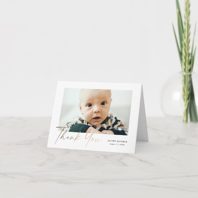 Petite Elegant Guld Script Baby Photo Tack Kort (Framsida)