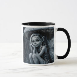 Petite fée mélancolique sous la pluie. mugg