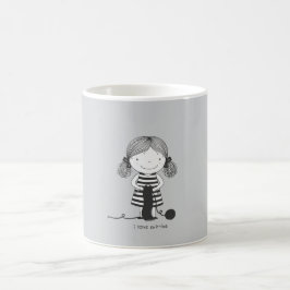 Petite Fille Adorable qui Tricote I Love Knitting Kaffemugg