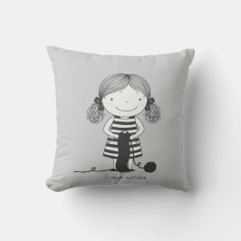 Petite Fille Adorable qui Tricote I Love Knitting Kudde