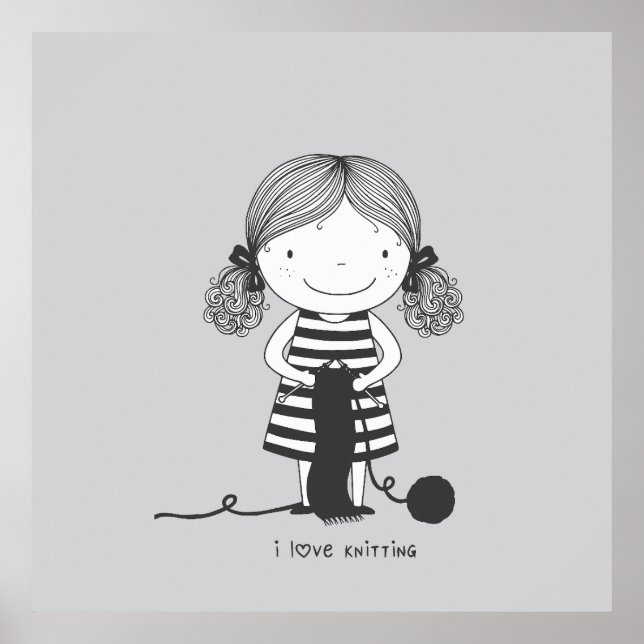 Petite Fille Adorable qui Tricote I Love Knitting Poster (Framsidan)