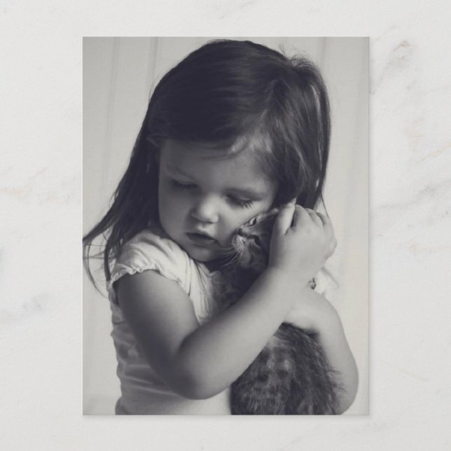 Petite fille et chaton vykort (Framsida)