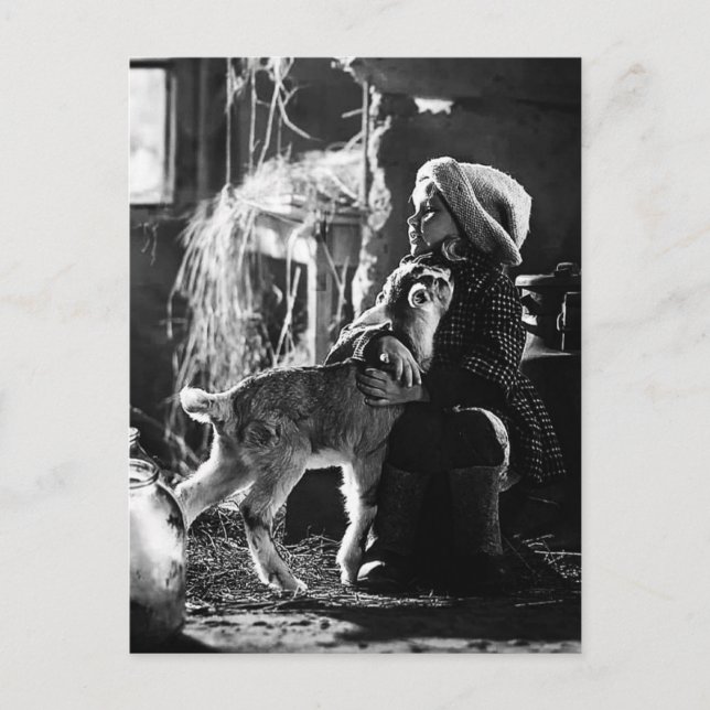 Petite fille et chèvre vykort (Framsida)