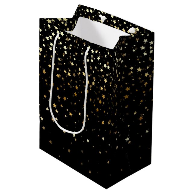 Petite Golden Stars Gift Bag i Black (Framsidan Vinklad)