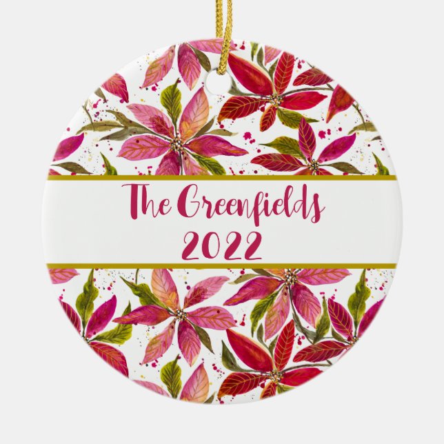 Petite Poinsettias Anpassade Ceramic Ornament (Framsidan)