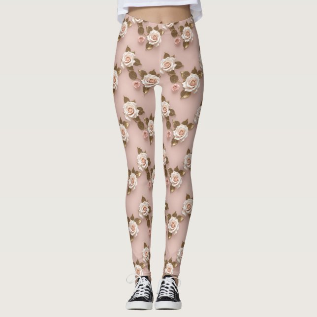 Petite Roses In Shades Of Ivory And Gold Leggings (Framsida)
