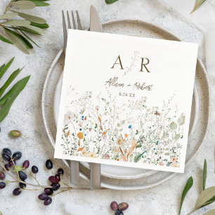 Petite Wildblommonogram bröllop Pappersservett