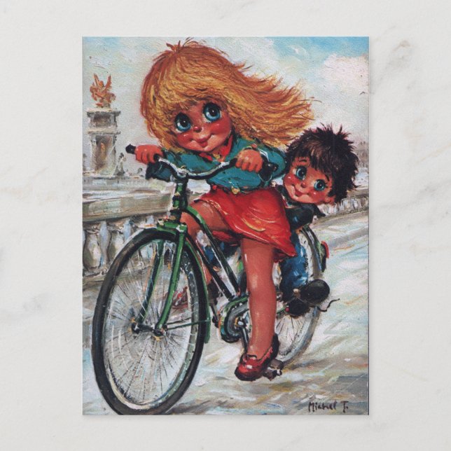 Petits Poulbots à vélo Vykort (Framsida)