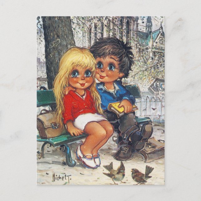 Petits Poulbots sur un banc Vykort (Framsida)