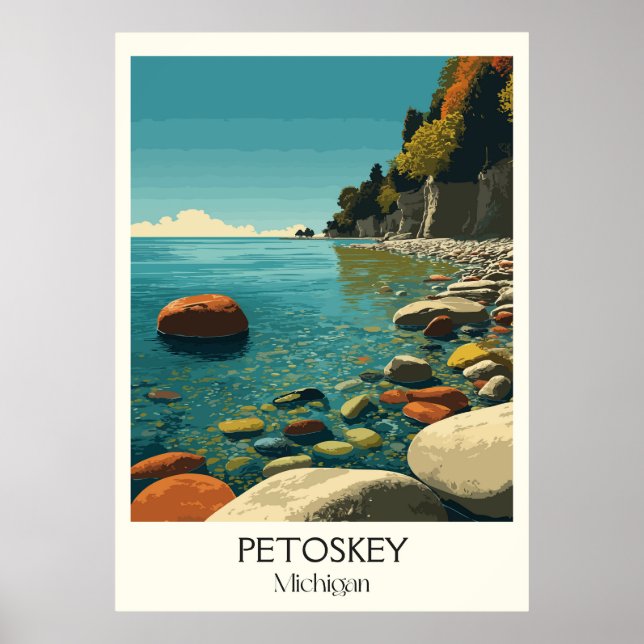 Petoskey Michigan Vintage Sjö Michigan Kusten Art Poster (Framsidan)
