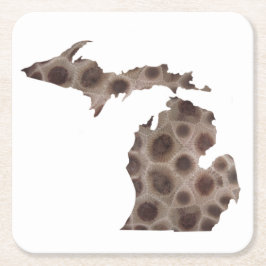 Petoskey Stone michigan state stone fossil Underlägg Papper Kvadrat