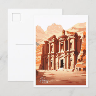 Petra Jordan Art Vintage resor Illustration Vykort