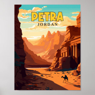 Petra Jordan vintage resor illustration Poster