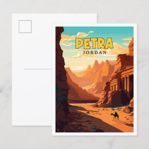 Petra Jordan vintage resor illustration Vykort